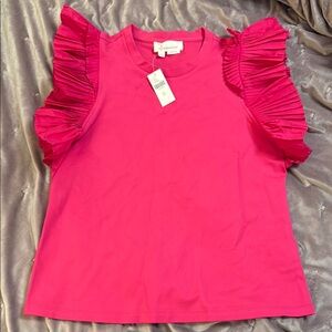 Anthropologie Hot Magenta Pink Ruffle Sleeve Blouse